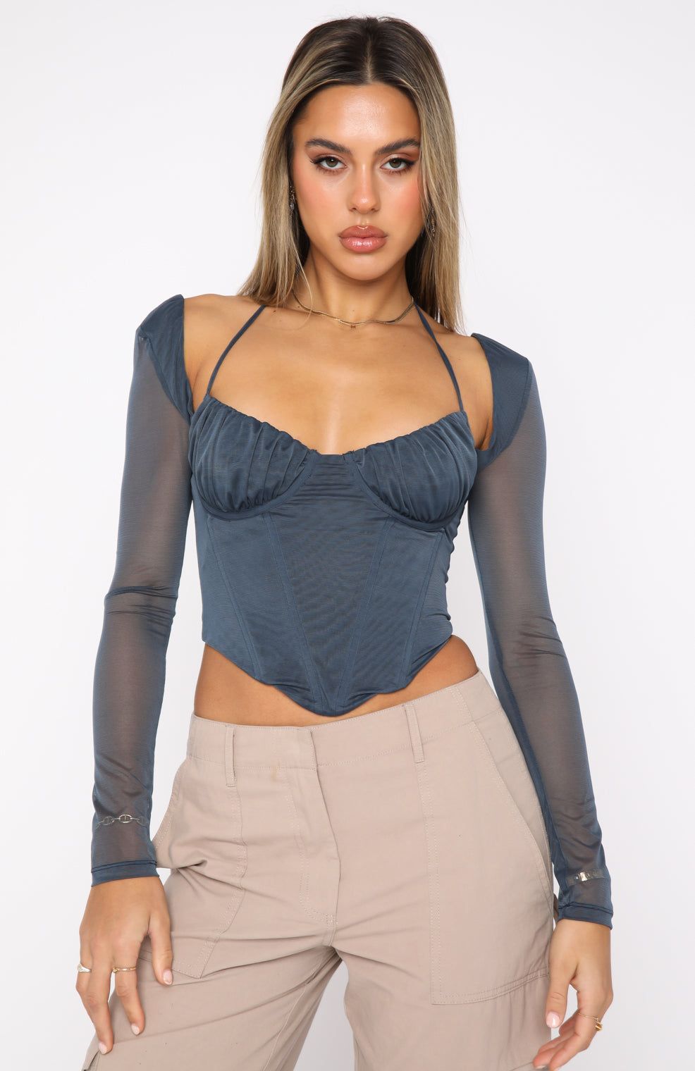 Must Be Magic Long Sleeve Bustier Steel sold by White Fox Boutique product image thumbnail 2