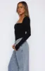 Straight Up Long Sleeve Bodysuit Black sold by White Fox Boutique