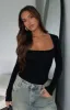 Straight Up Long Sleeve Bodysuit Black sold by White Fox Boutique