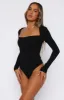 Straight Up Long Sleeve Bodysuit Black sold by White Fox Boutique