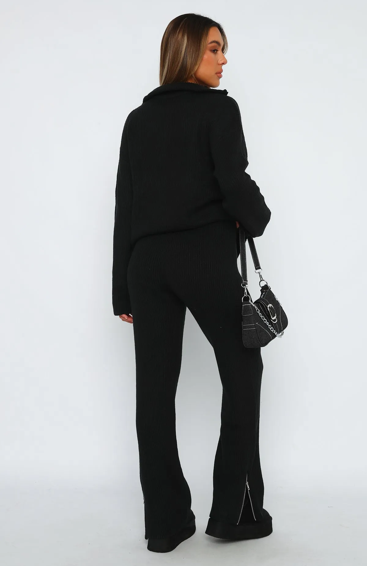 Let's Get Cosy Knit Pants Black sold by White Fox Boutique product image thumbnail 4