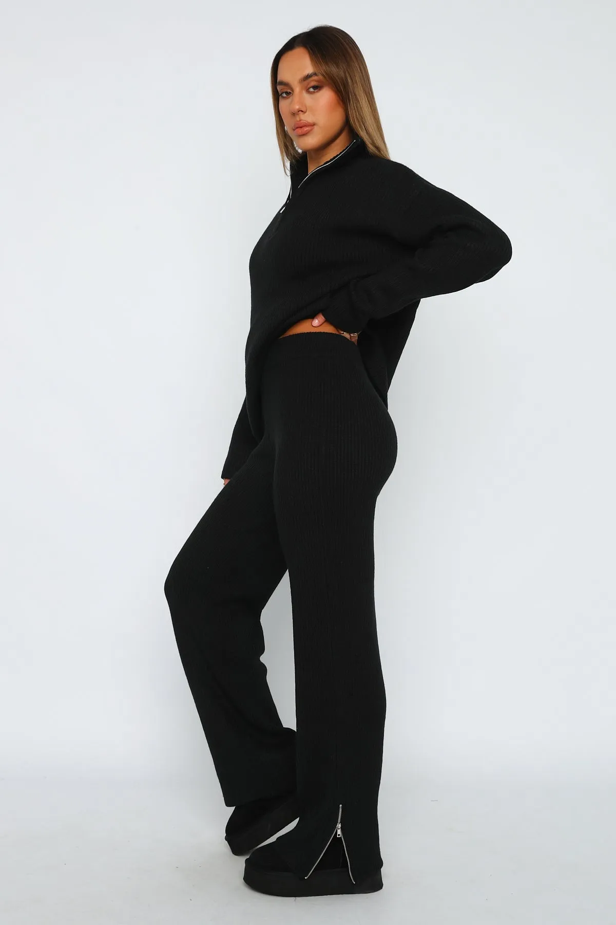 Let's Get Cosy Knit Pants Black sold by White Fox Boutique product image thumbnail 3