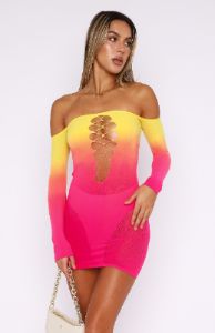 Hate To Say Long Sleeve Mini Dress Sunset Gradient sold by White Fox Boutique