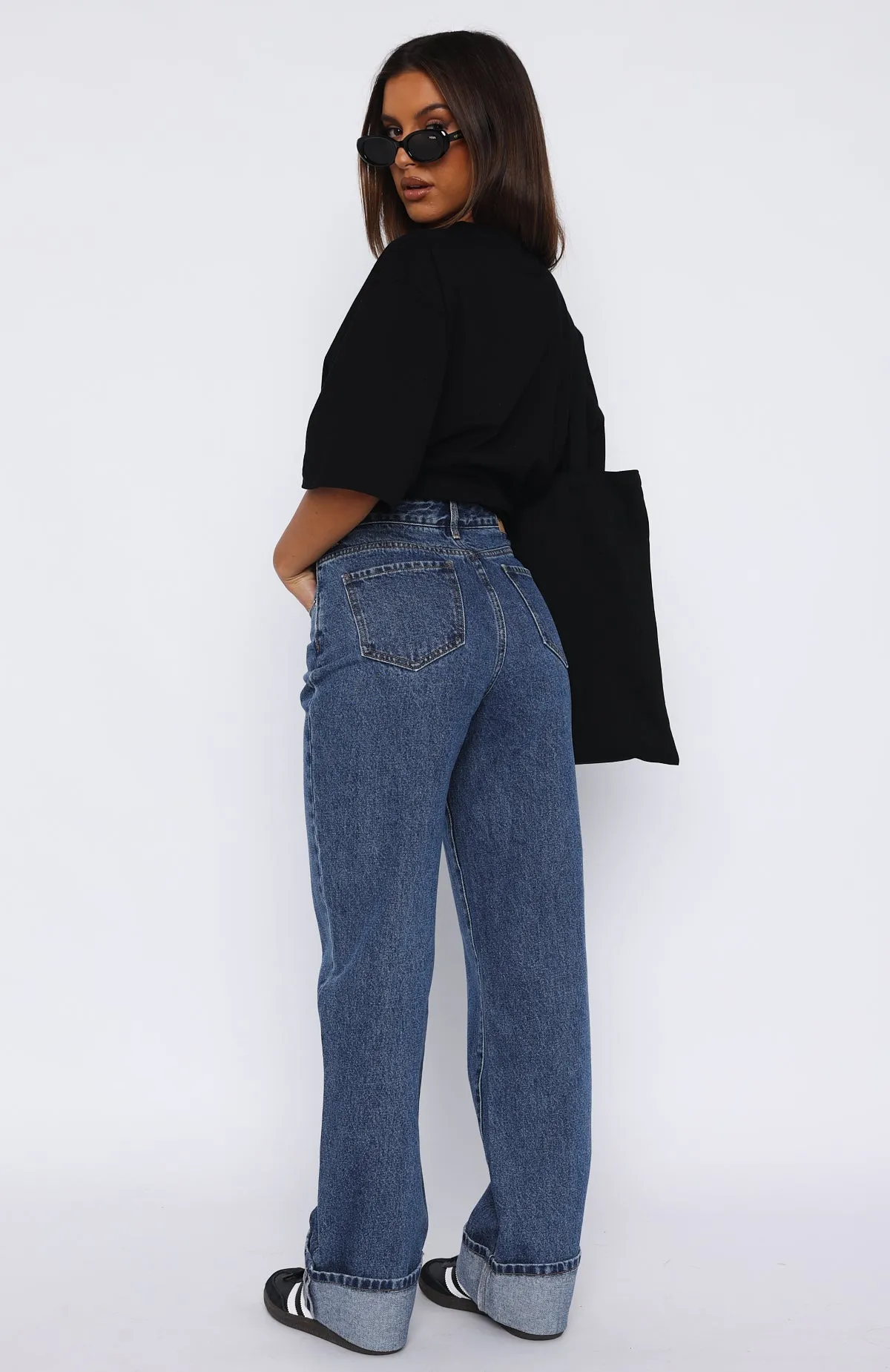 Blair High Rise Wide Leg Jeans Dark Blue sold by White Fox Boutique product image thumbnail 4