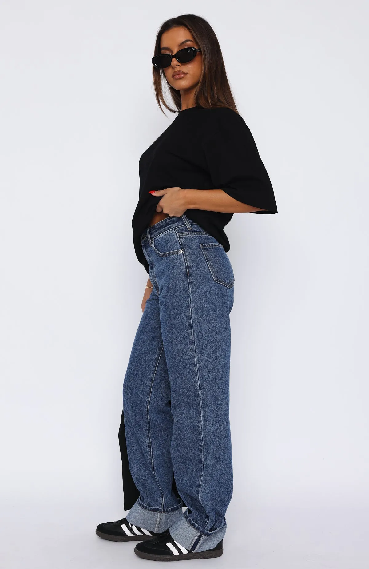 Blair High Rise Wide Leg Jeans Dark Blue sold by White Fox Boutique product image thumbnail 3