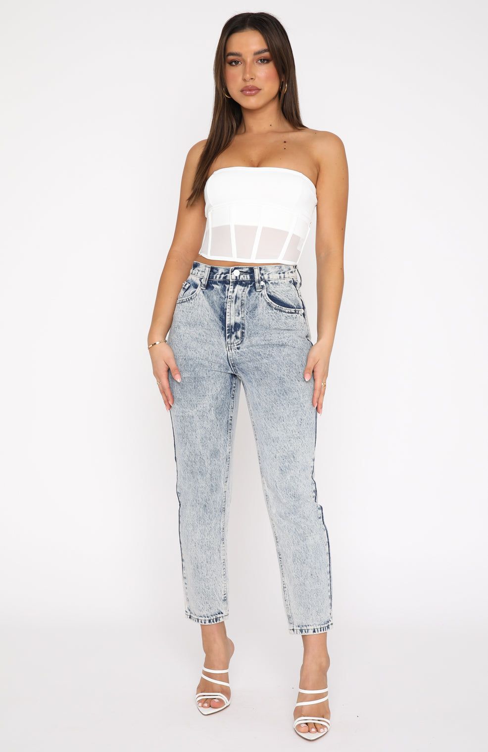 Drive Me Crazy High Rise Slim Leg Cropped Jeans Mid Blue sold by White Fox Boutique product image thumbnail 5