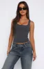Let Me Adore You Ribbed Tank Top Charcoal sold by White Fox Boutique