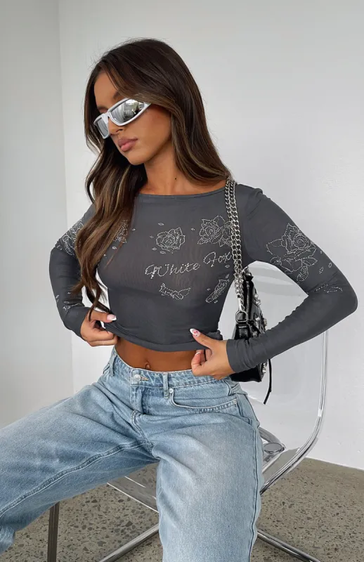 Headstrong Long Sleeve Top Charcoal sold by White Fox Boutique