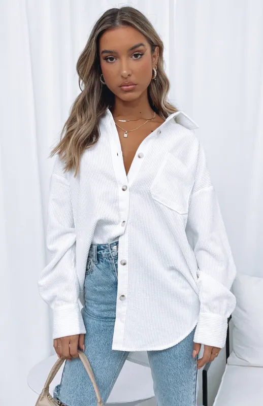 Out And About Cord Long Sleeve Shirt White sold by White Fox Boutique