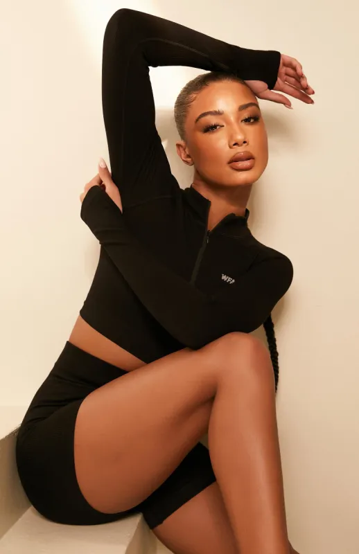 Seamless Long Sleeve Sports Crop Black sold by White Fox Boutique