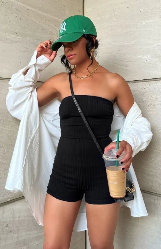 Island Ribbed Playsuit Black sold by White Fox Boutique
