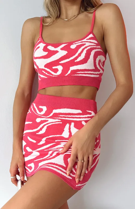 Thinking Of The Tropics Knit Crop Pink Swirl sold by White Fox Boutique