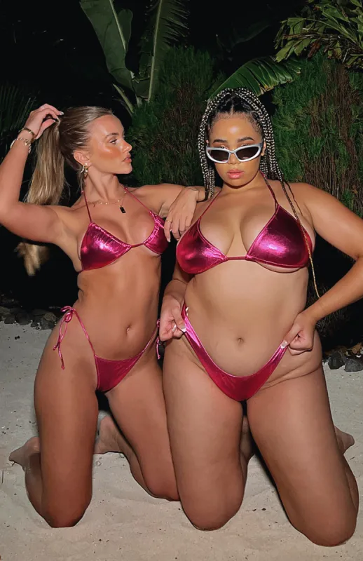 Rancho Mirage Bikini Top Metallic Pink sold by White Fox Boutique