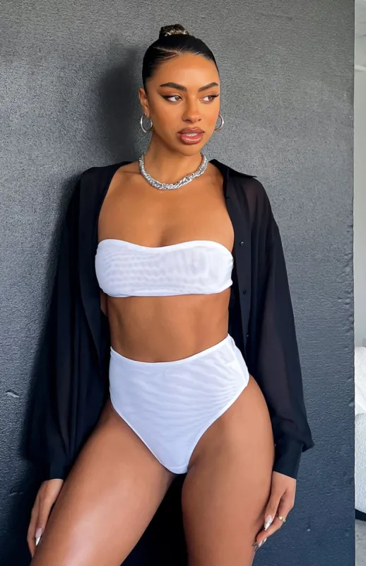 Secrets Out Mesh Bandeau Crop White sold by White Fox Boutique