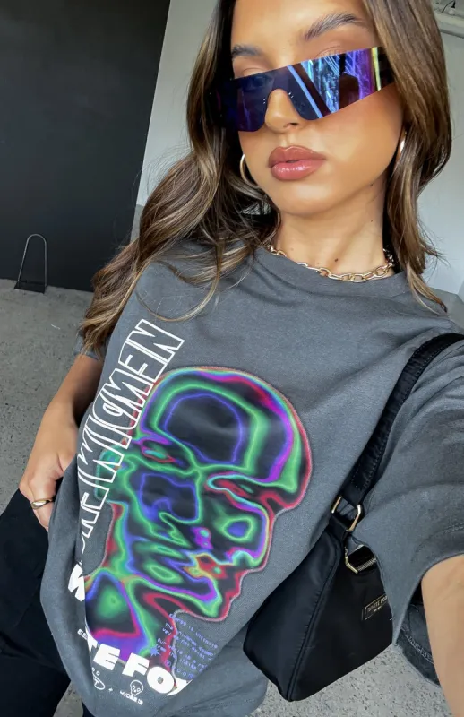 New Dimension Oversized Tee Charcoal sold by White Fox Boutique