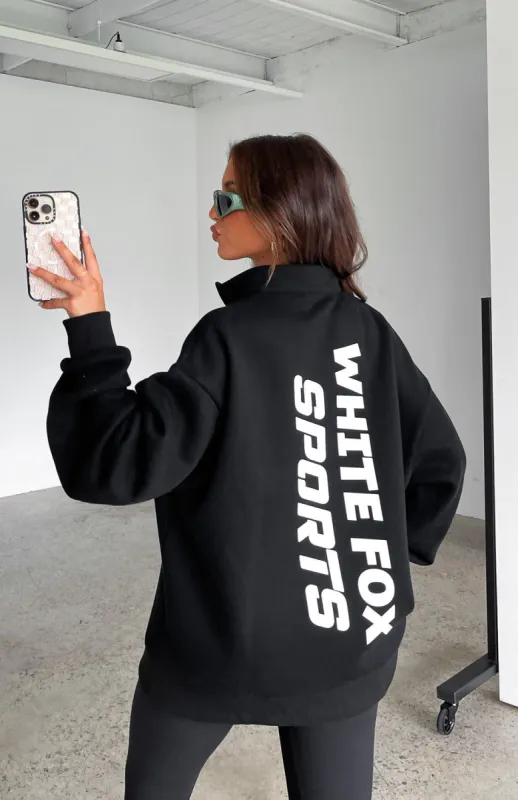 The Elite Zip Front Sweater Black sold by White Fox Boutique