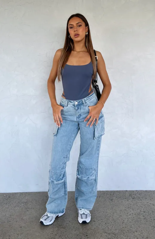 Wish That I Could Mid Rise Straight Leg Jeans Light Blue Wash sold by White Fox Boutique