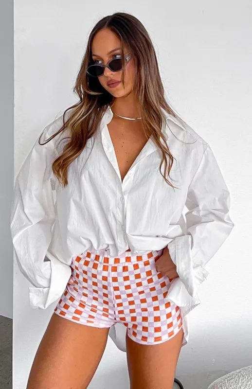 Tulum Vacay Mini Shorts Orange Check sold by White Fox Boutique