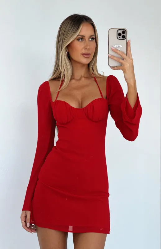 Ready For Fun Long Sleeve Mini Dress Red sold by White Fox Boutique