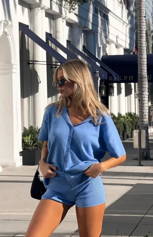 It's About Love Short Sleeve Shirt Blue sold by White Fox Boutique