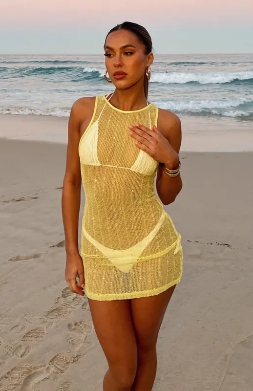 Over Him Mini Dress Lemon sold by White Fox Boutique