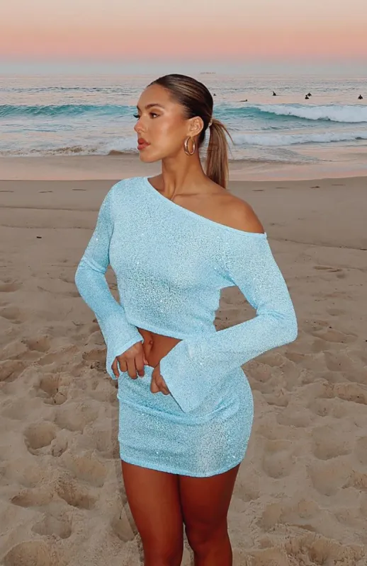 Clouded Long Sleeve Top Blue sold by White Fox Boutique