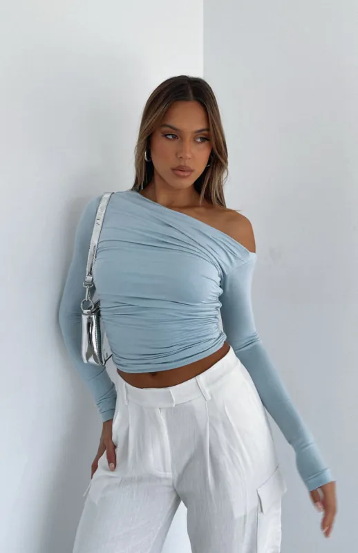 Best Of Luck Long Sleeve Top Baby Blue sold by White Fox Boutique