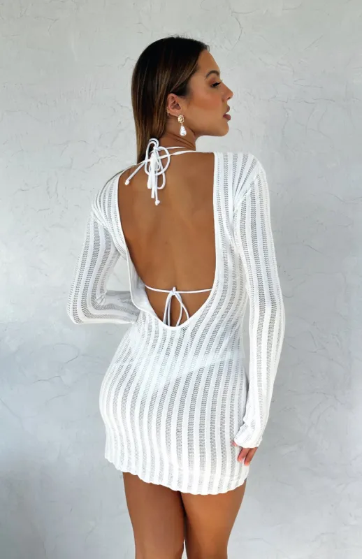 Crowded Room Long Sleeve Mini Dress White sold by White Fox Boutique