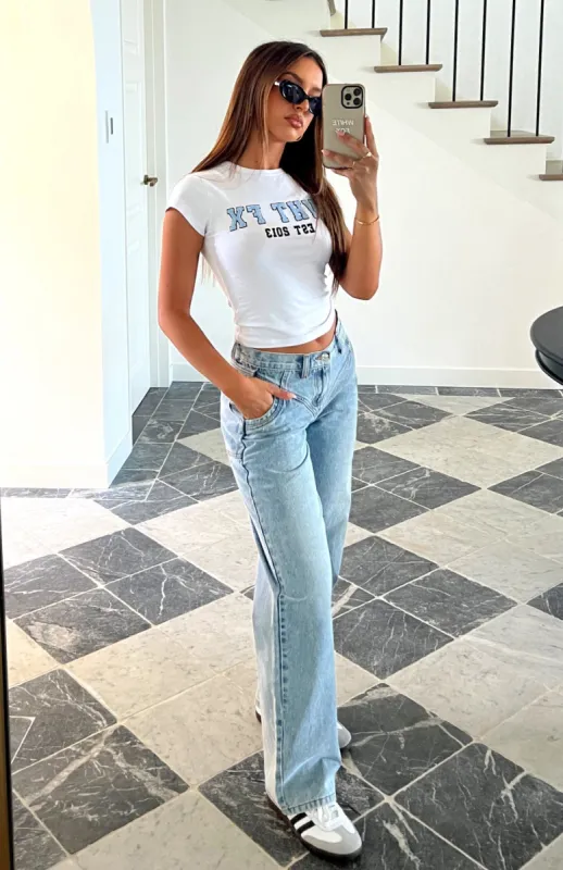 River Low Rise Wide Leg Jeans Light Blue Wash sold by White Fox Boutique