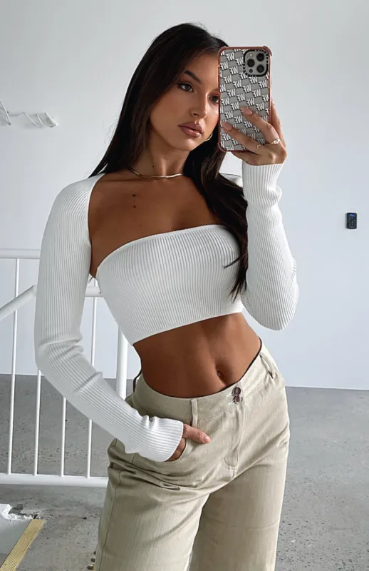Forgetting You Ribbed Knit Long Sleeve Crop White sold by White Fox Boutique
