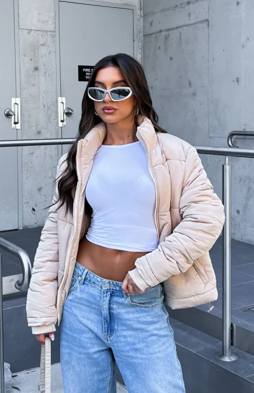 Not Giving In Puffer Jacket Sand sold by White Fox Boutique