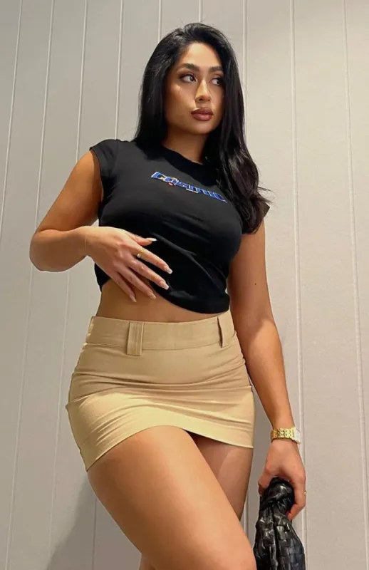 Stole The Show Mini Skirt Sand sold by White Fox Boutique
