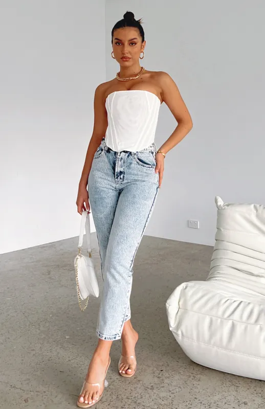 Drive Me Crazy High Rise Slim Leg Cropped Jeans Mid Blue sold by White Fox Boutique