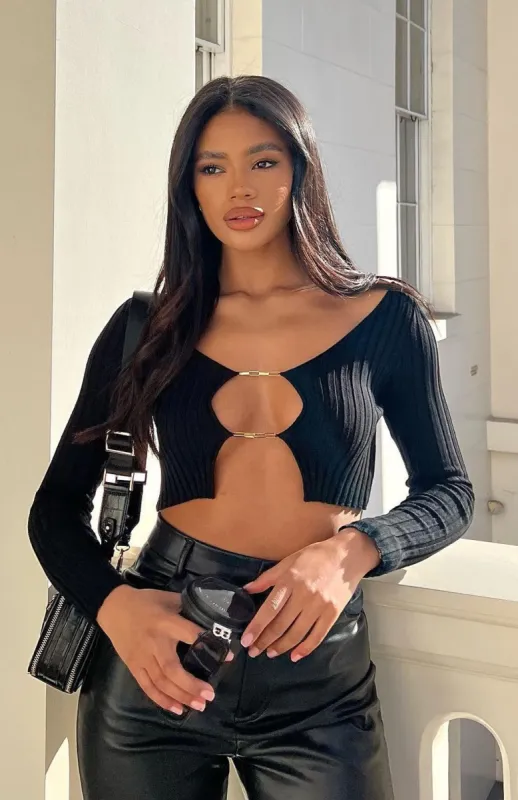 Got You For Life Long Sleeve Knit Crop Black sold by White Fox Boutique