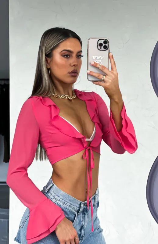 New Times Long Sleeve Crop Hot Pink sold by White Fox Boutique