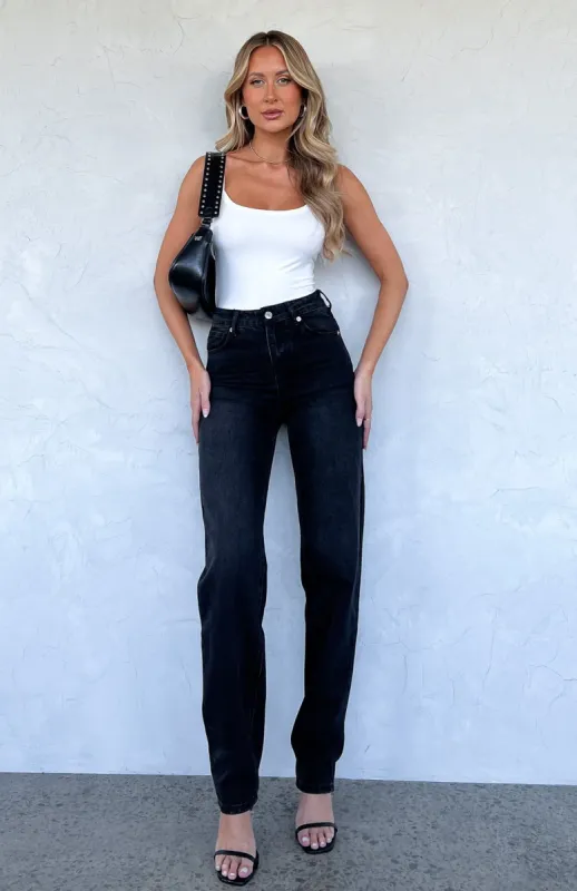 Let's Relax High Rise Slim Leg Jeans Black Acid Wash sold by White Fox Boutique