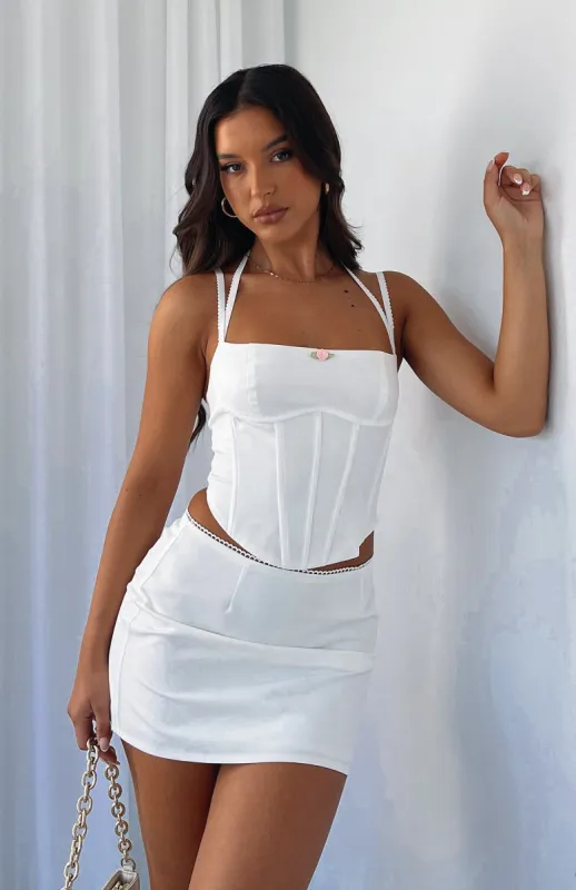 Just A Party Mini Skirt White sold by White Fox Boutique