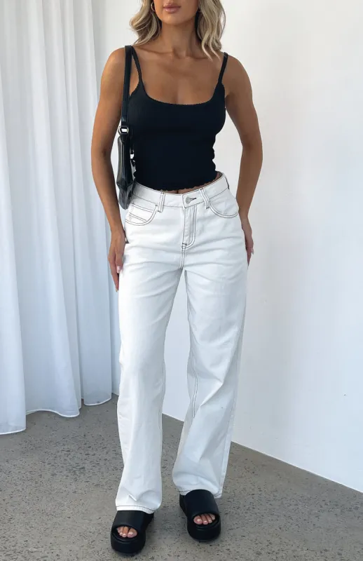 Always Be Friends Mid Rise Straight Leg Jeans White Wash sold by White Fox Boutique