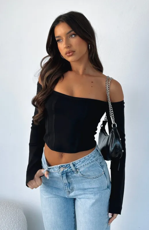 It's Just Us Long Sleeve Top Black made by White Fox Boutique