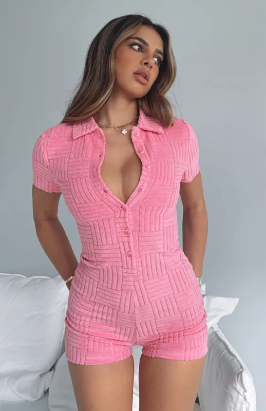 Walk My Way Terry Playsuit Pink Stripe sold by White Fox Boutique