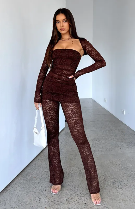 Work This Out Pant Chocolate Lace sold by White Fox Boutique