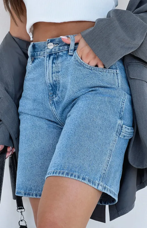 Going For Fun Denim Shorts Mid Blue Wash sold by White Fox Boutique