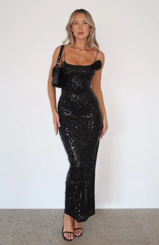 Lucky Girl Sequin Maxi Dress Black sold by White Fox Boutique