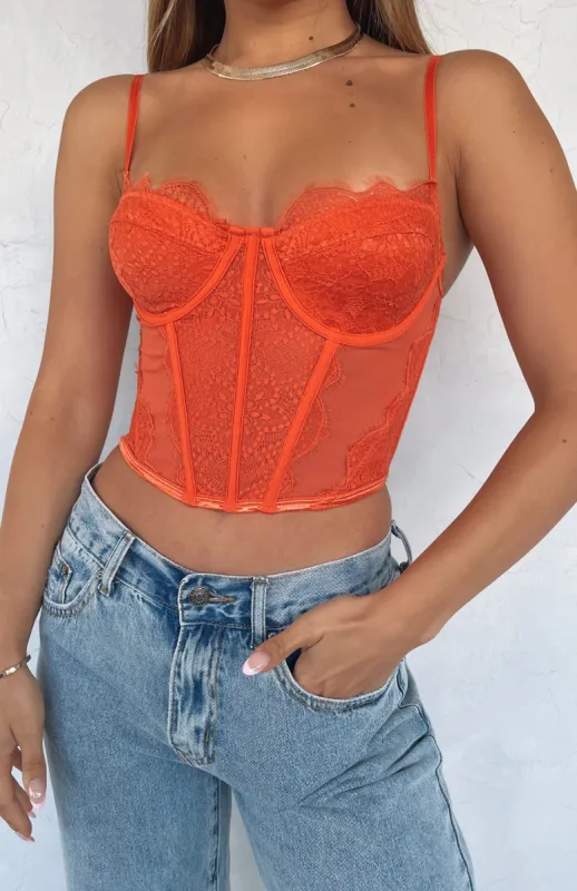 Feel The Passion Lace Bustier Burnt Orange sold by White Fox Boutique