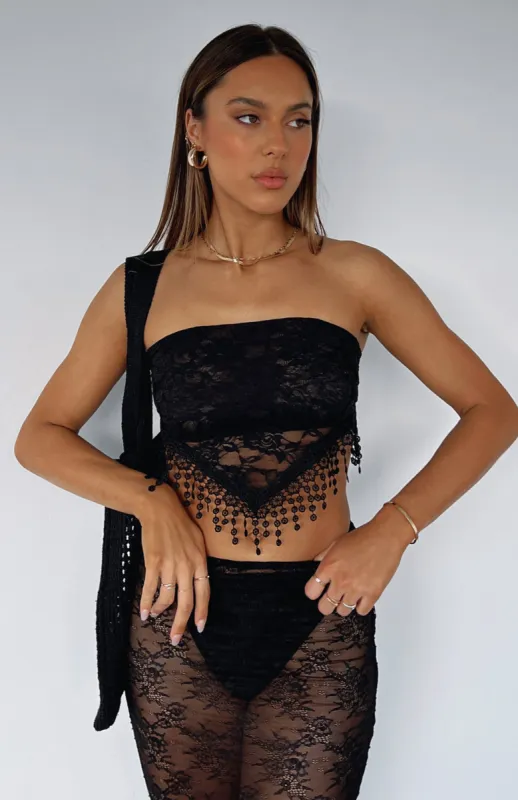 Stay Awake Lace Scarf Top Black sold by White Fox Boutique
