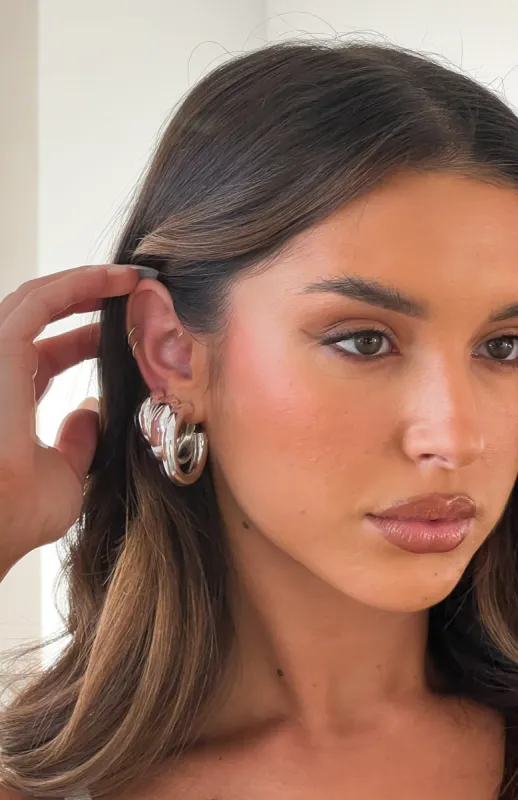 Tully Hoop Earring Set Silver sold by White Fox Boutique