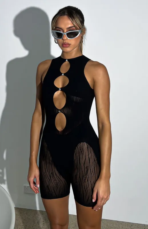 Knock Them Down Romper Black sold by White Fox Boutique