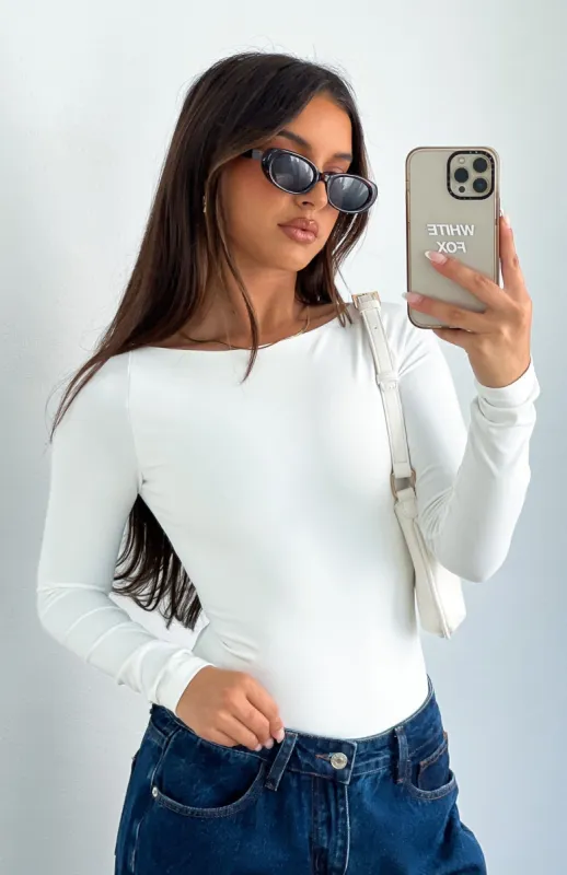 Attracted To You Long Sleeve Bodysuit White sold by White Fox Boutique