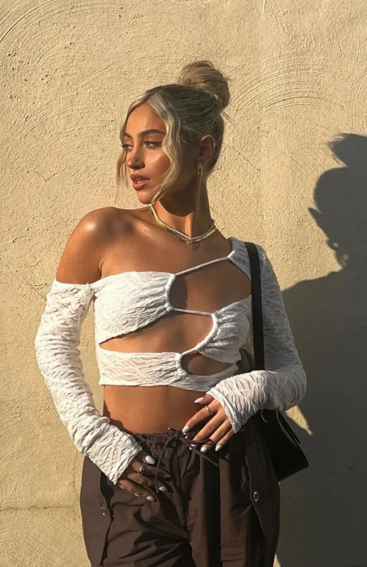 Step Aside Long Sleeve Crop White sold by White Fox Boutique