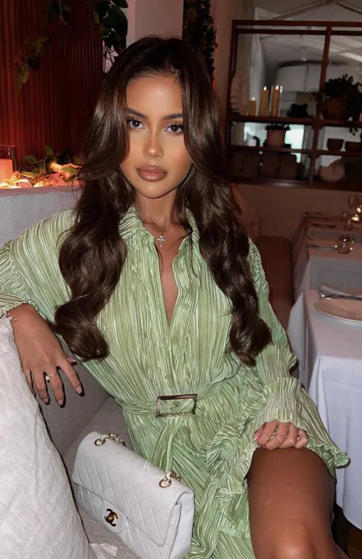 More About Me Long Sleeve Mini Dress Pistachio sold by White Fox Boutique